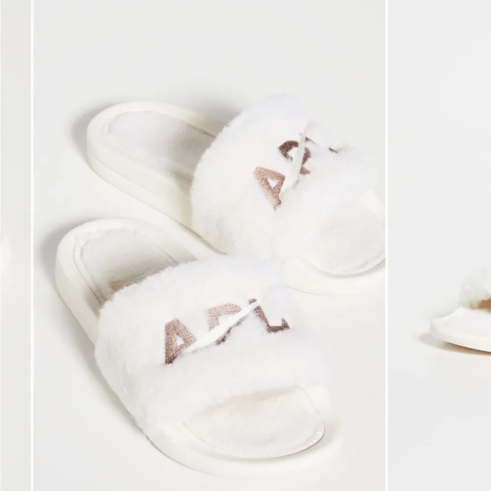 Revolve APL: Athletic Propulsion Labs Womens Shearling Slides - Pristine/Almond
